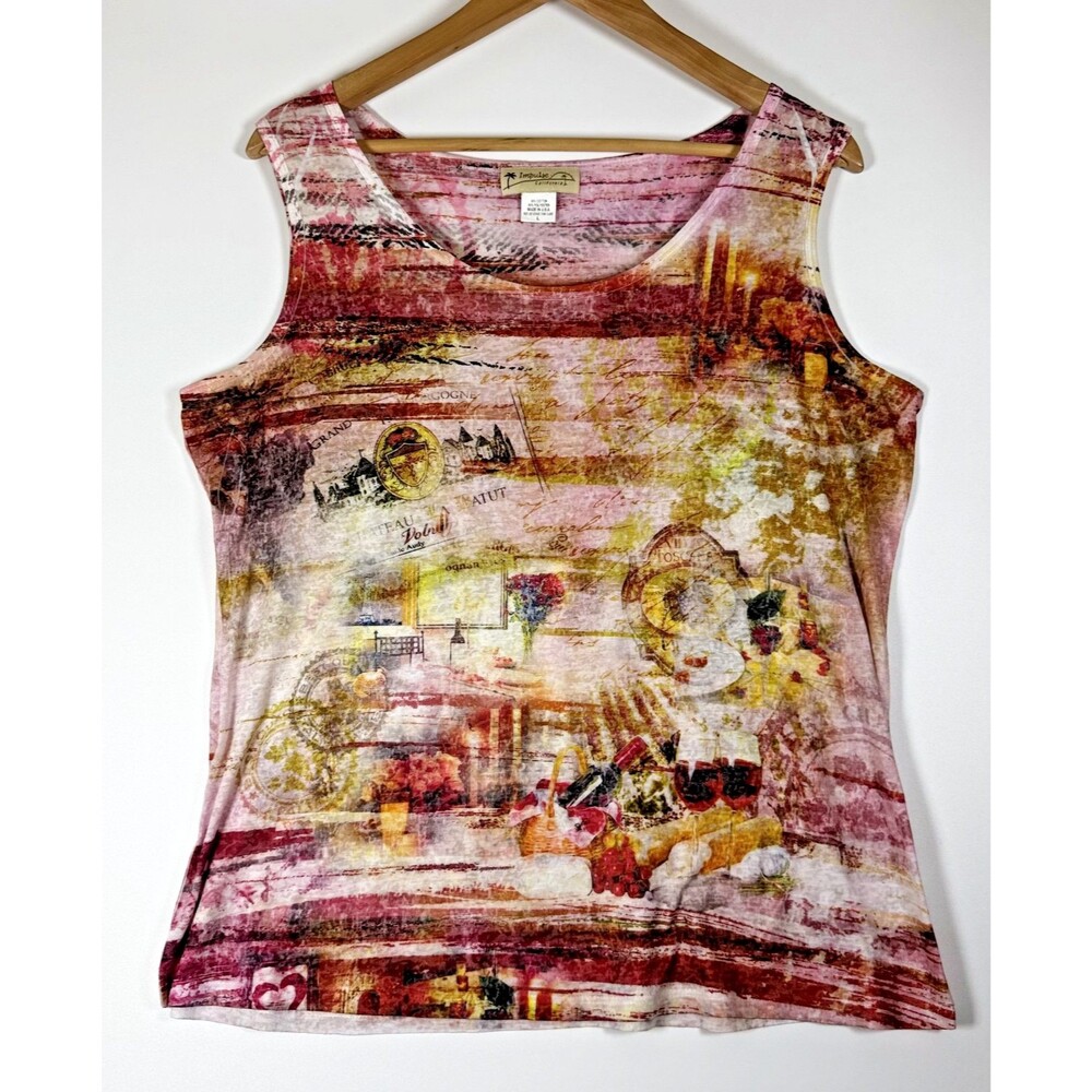 Impulse California Shirt Womens‎ Large Sleeveless Tank Wine Art Print USA